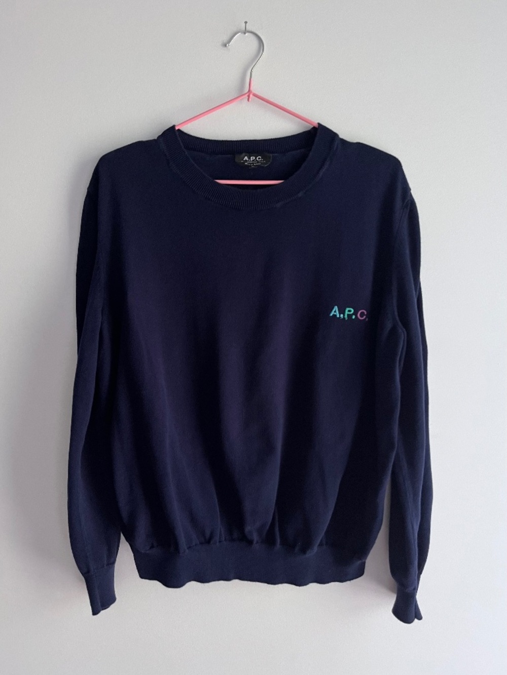 A.P.C. cotton sweater with colourful embroidered logo - Navy - Size XL